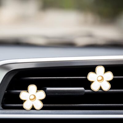 Frienda 6 Pcs Daisy Flower Air Vent Clip Accessories Air Conditioning Outlet Clip Car Air Freshener Dashboard Accessories Charm Car Inter Decor(3 cm, 3.3 cm,White) - Image 6