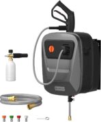 Giraffe Tools Grandfalls Retractable Pressure Washer G20, 2500 PSI 2.2 GPM, Wall Mounted with 65FT Hose Reel, 4 Nozzles for Floor/Cars/Fences/Patios, Dark Silver Case with Grey Pressure Hoses