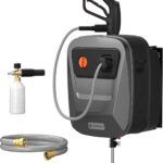 Giraffe Tools Grandfalls Retractable Pressure Washer G20, 2500 PSI 2.2 GPM, Wall Mounted with 65FT Hose Reel, 4 Nozzles for Floor/Cars/Fences/Patios, Dark Silver Case with Grey Pressure Hoses