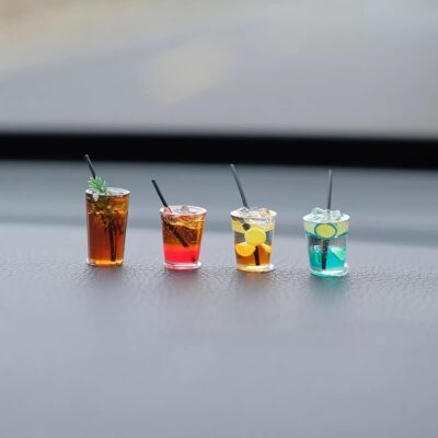 4 Pcs Cute Mini Drinks Car Rearview Mirror Dashboard Decor, Funny Beverage Dash Decorations, Kawaii Ornament Interior Accessories for Home Office - Image 2