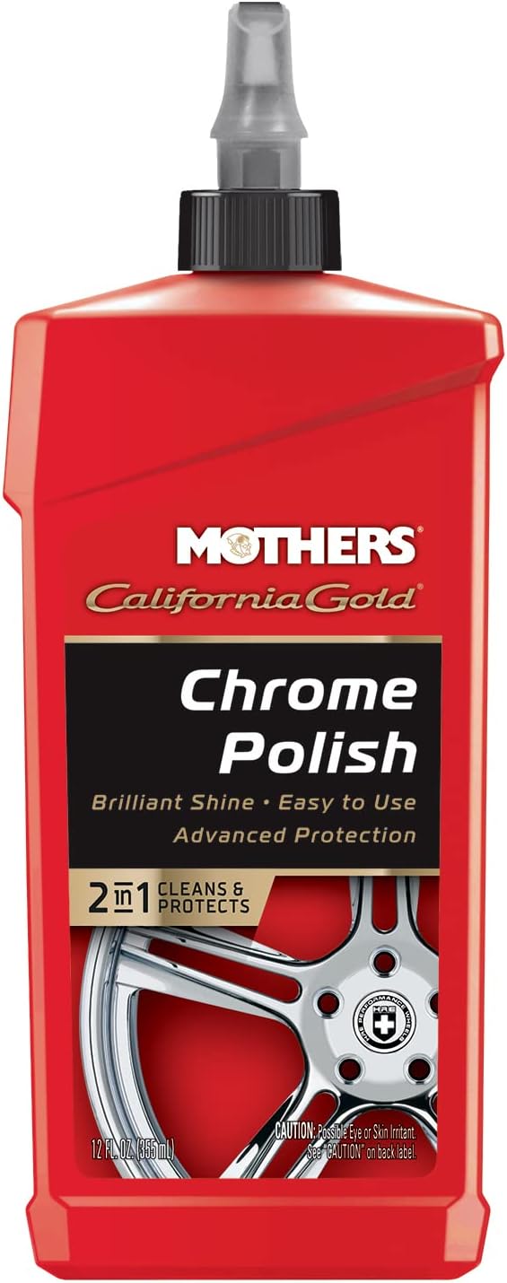 61luQKuh0L._AC_SL1500_.jpg Mothers California Gold Chrome Polish, 12 oz. — Cleans & Brightens Chrome Bumpers, Wheels, Trim & Accessories, Protects Against Fingerprints, Rust & Corrosion, Safe on Glass & Mirrors (05212) - Image 1