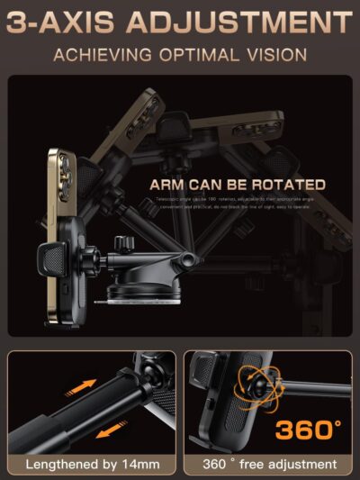 Topmake Car Phone Holder Mount,【2025 Upgrade】 3-in-1 Cell Phone Holder for Car, Dashboard Windshield, Suction Cup Hands-Free Car Phone Stand, Automobile Cradles Universal,Black - Image 3