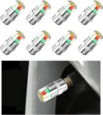 8 PCS Tire Pressure Monitor Valve Stem Caps, 2.4Bar 36 PSI Tire Pressure Sensor Indicator, 3 Color Eye Alert Pressure Monitoring Valve Stem Cover for Cars Trucks SUVs (Silver)