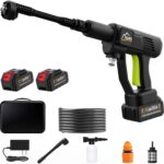 1200 PSI Portable Pressure Washer, 21V Cordless with 2×4.0Ah Batteries & 40 Mins Runtime, 9Bar High Pressure, 6-in-1 Nozzle & Foam Cannon for Car, Patio, Yard