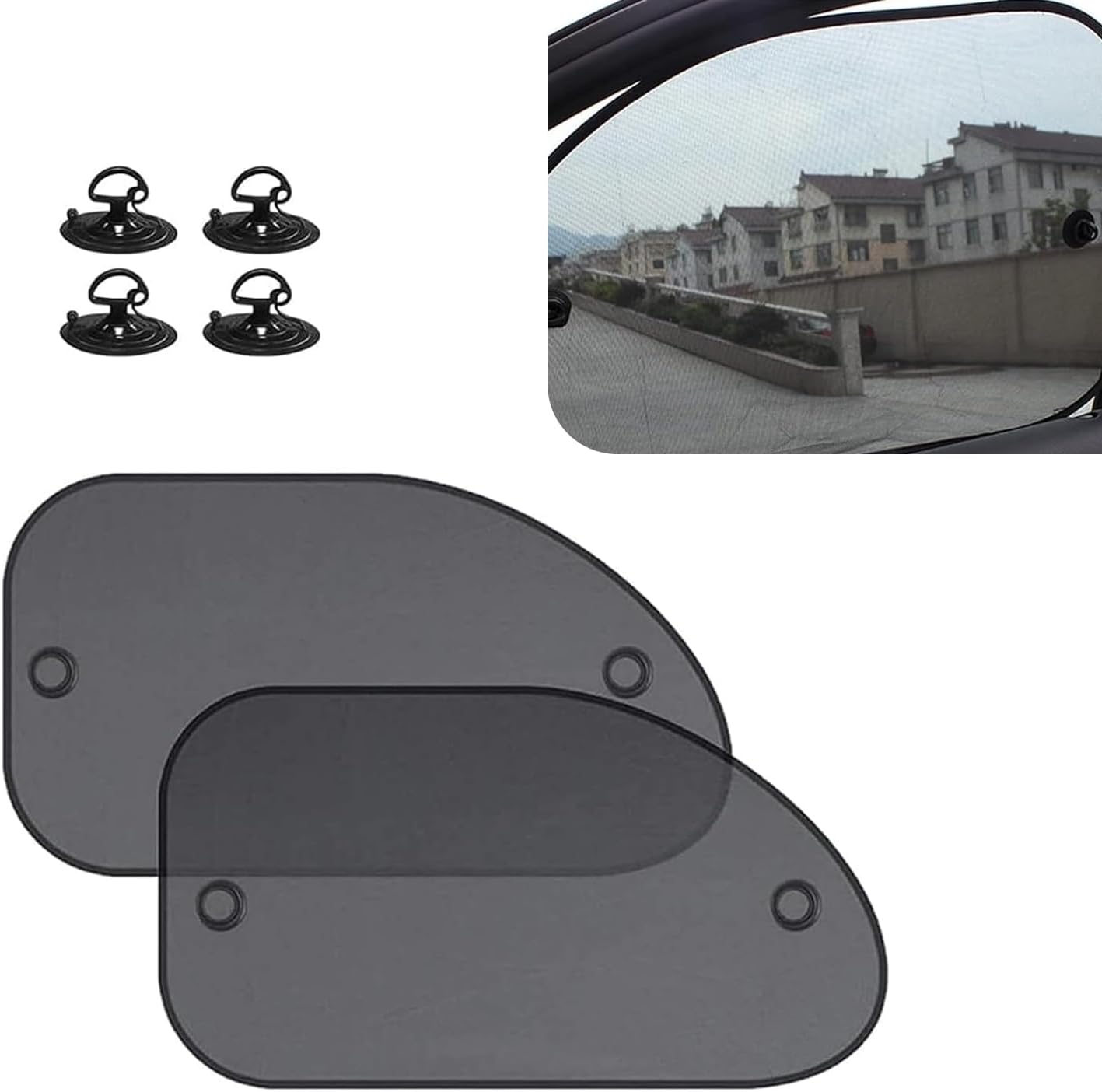 61mIs6hETTL._AC_SL1500_.jpg 2 PCS Car Side Window Sun Shade, 25.5 x 14.9 Inch Mesh Sunshade with Suction Cups for UV and Heat Blocking, Universal for Most Cars, Trucks, SUVs (Black) - Image 1