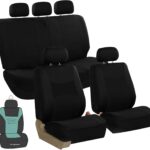 FH Group Universal Car Seat Covers Full Set for SUV Truck Sedan Vans | All-Purpose Cloth Seat Cover Set Airbag Compatible Washable Split Bench Protector Interior Upgrade - Black