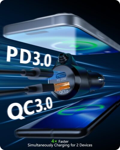 LENCENT Bluetooth Car Adapter, Bluetooth 5.3 FM Radio Transmitter with Hi-Fi Treble & Bass Music Player, PD20W and QC18W Fast Charger, Dual Mics for Hands-Free Call, Siri & Google, U Disk/3.5mm AUX - Image 4