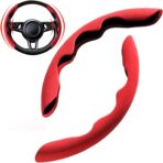 New Fluffy Anti-Skid Steering Wheel Cover Segmented Protector Safe and Non Slip Car Accessory and Durable Easy to Install for Steering Wheels of Universal Fit 99% Car (Suede Material Red)