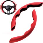 New Fluffy Anti-Skid Steering Wheel Cover Segmented Protector Safe and Non Slip Car Accessory and Durable Easy to Install for Steering Wheels of Universal Fit 99% Car (Suede Material Red)