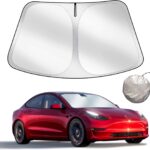 Upgraded Sunshade, Improved UV Protection Fabric, Foldable Front Sun Shade, Custom Accessories for Tesla Model 3/Y/Y Juniper 2016 to 2026