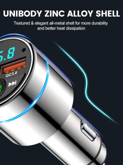 FM Transmitter for Car Bluetooth 5.3, All-Metal PD 20W & QC3.0 18W Fast Charger, Wireless FM Radio Car Kit Bluetooth Adapter, Noise Cancelling Hands-Free Call, Hi-Fi Music, Ring Light - Image 7