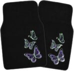 BDK Embossed Neon Purple & Green Butterflies Design Carpet Car Floor Mats for Auto Van Truck SUV-4 Pieces Front & Rear Full Set with Rubber Backing-Universal Fit - Image 2