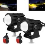 2pcs Super Bright 24W LED Two-Color White Amber Spotlight + 2pcs ON-ON-OFF Switch, Waterproof auxiliary Motorcycle Headlight Fog Light, Universal For Car Truck ATV Offroad SUV Driving Work Spot Lamp