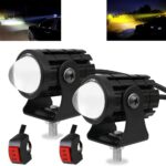 2pcs Super Bright 24W LED Two-Color White Amber Spotlight + 2pcs ON-ON-OFF Switch, Waterproof auxiliary Motorcycle Headlight Fog Light, Universal For Car Truck ATV Offroad SUV Driving Work Spot Lamp