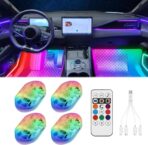 4Pcs LED Interior Car Lights Wireless with Remote, Portable USB Rechargeable Car Interior Led Night Light for Car Decor
