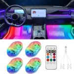 4Pcs LED Interior Car Lights Wireless with Remote, Portable USB Rechargeable Car Interior Led Night Light for Car Decor