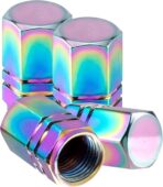 Alpmosn Colorful Aluminum Tire Stem Valve Caps Wheel Valve Covers Car Dustproof Tire Cap Cover Accessories, Universal for SUV, Car, Bike and Motorcycle，Hexagon Shape (4PCS)