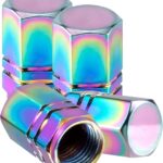 Alpmosn Colorful Aluminum Tire Stem Valve Caps Wheel Valve Covers Car Dustproof Tire Cap Cover Accessories, Universal for SUV, Car, Bike and Motorcycle，Hexagon Shape (4PCS)