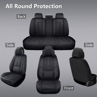 NS YOLO Universal Fit Full Coverage Leather Car Seat Covers for Cars,SUVs and Pick-up Trucks, Car Seat Protector,Automotive Seat Covers Full Set,Car Seat Cushion,Black Seat Cover for 5 Seats - Image 6