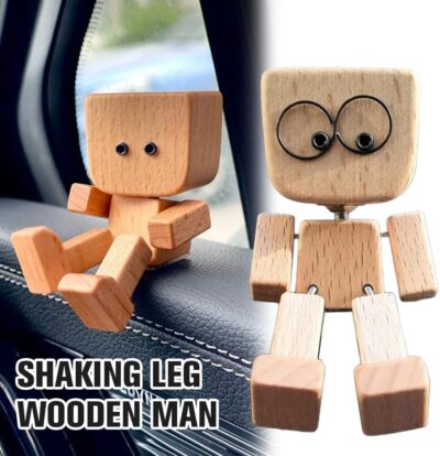 Shaking Wooden Man, Shaking Wooden Man Figurine for Car Dashboard, Handmade Shak Feet Woodens Doll, Funny Cars Ornaments Wood Desktop Decor, Car Dashboard Accessories with 12PCS Magnetic Expressions - Image 2
