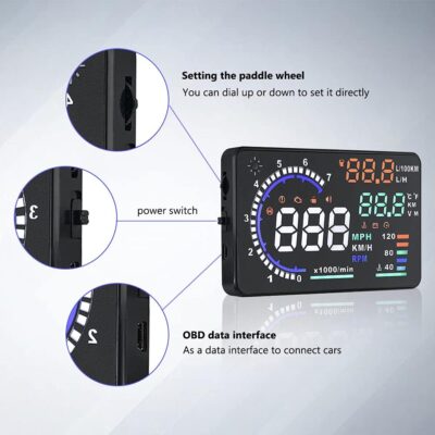 5.5'' HUD Head Display, Windshield Screen Projector Vehicle Speed, Hud Overspeed Alarm, Km/h MPH, OBDII/EUOBD Interface Plug Car Hud Screen - Image 6