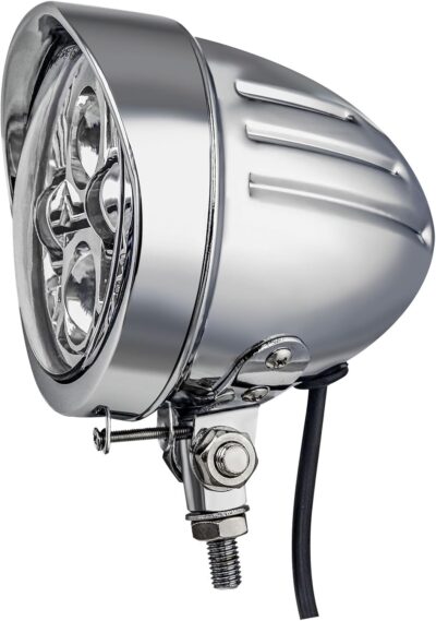 FATECIM 4.5" Bullet Round Motorcycle LED Headlight with Visor 4 1/2 Inch Motorbike Hi/Lo Beam Headlamp Bottom Mount Heavy Duty for Harley Kawasaki Honda Yamaha Suzuki Chopper Cafe Racer Bobber Chrome - Image 6