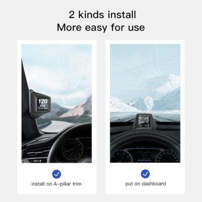 BY-J Heads Up Display with OBD2 GPS Dual System, P8 Car HUD Display OBD2 Gauge Display Speed Clock RPM can Installed Dashboard and A-Pillar Trim, Car Speedometer for Car for All Vehicle - Image 4