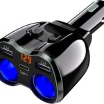 Otium USB C Car Charger, 2 Sockets Cigarette Lighter Splitter 12/24V 80W Dual USB Type-C Ports Separate Switch LED Voltage Display Built-in Replaceable 10A Fuse Compatible Mobile Phone GPS Dash Cam