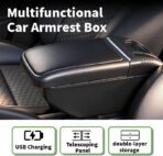 Armrest Box Double Layer Front Center Console Black PU Leather, Universal Car Armrest Box, Central Storage Organizer Box Black, USB Ports for Universal Car - Image 3