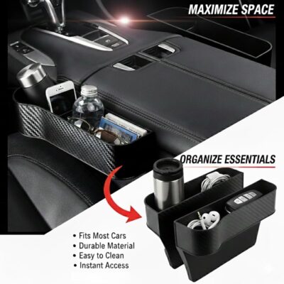 Car Seat Gap Filler Organizer 2 Pack, Multifunctional Auto Console Side Storage Box with Cup Holders & Phone Holder, Premium PU Leather Car Front Seat Organizer for Drinks, Sunglasses, Keys - Image 4