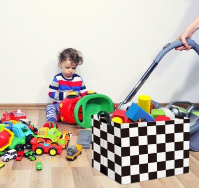 HIYAGON Rectangular Car Basket for Boys Checkered Basket Kids Baby Storage Bin Toy Organizer Box Car Room Decor(Racing Flag) - Image 3