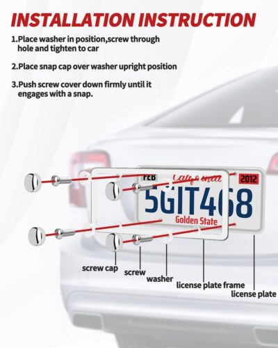 Chrome License Plate Frame Made of Zinc Alloy Metal, Universal Car Accessories,1 Pack License Plate Holder Never Rust and Unbreakable with Metal Screws& Chrome Caps and Screwdriver (1 PCS Silver) - Image 3