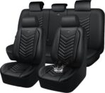 CAR PASS 3D Foam Faux Leather Car Seat Covers Full Set,Waterproof Leather Seat Cover for Cars,Luxury Universal Fit for SUV Truck Sedan Automotive, Armrest Airbag Compatible Anti-Slip, All Black