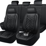 CAR PASS 3D Foam Faux Leather Car Seat Covers Full Set,Waterproof Leather Seat Cover for Cars,Luxury Universal Fit for SUV Truck Sedan Automotive, Armrest Airbag Compatible Anti-Slip, All Black