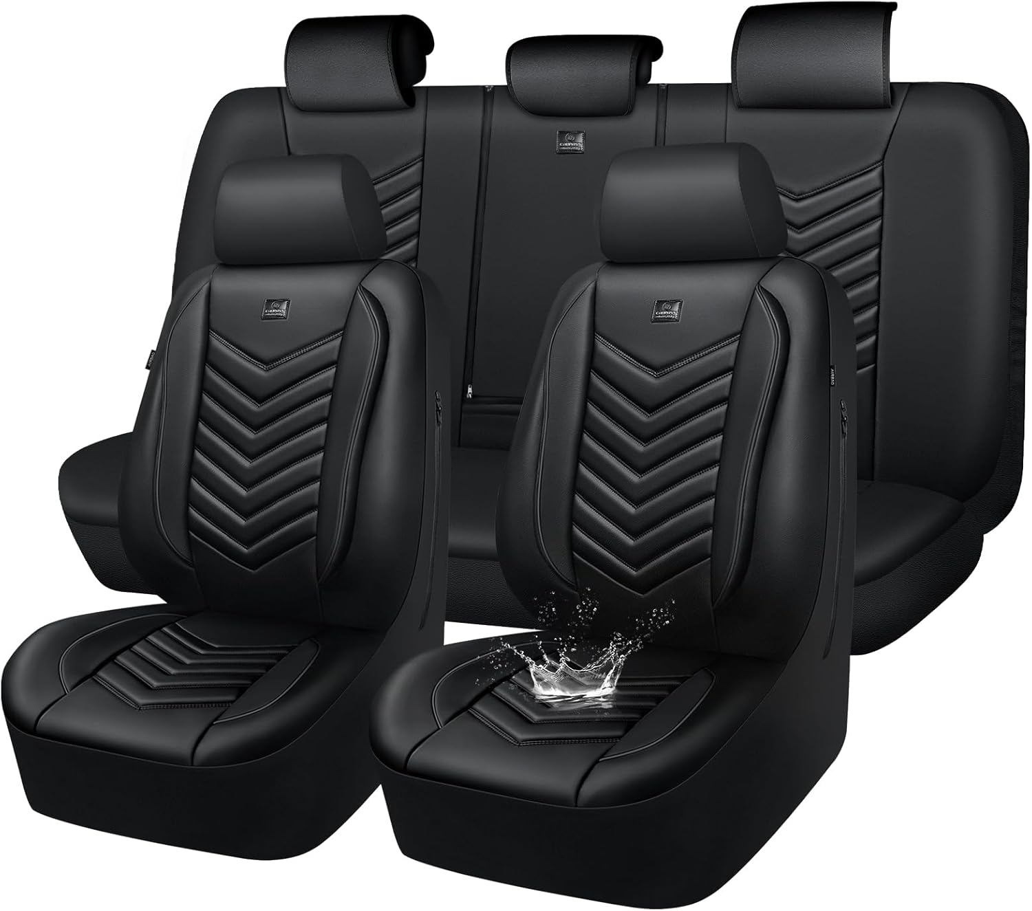 61nVSAImpZL._AC_SL1500_.jpg CAR PASS 3D Foam Faux Leather Car Seat Covers Full Set,Waterproof Leather Seat Cover for Cars,Luxury Universal Fit for SUV Truck Sedan Automotive, Armrest Airbag Compatible Anti-Slip, All Black - Image 1