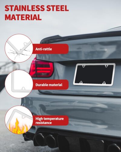 Chrome License Plate Frame Made of Zinc Alloy Metal, Universal Car Accessories,1 Pack License Plate Holder Never Rust and Unbreakable with Metal Screws& Chrome Caps and Screwdriver (1 PCS Silver) - Image 5
