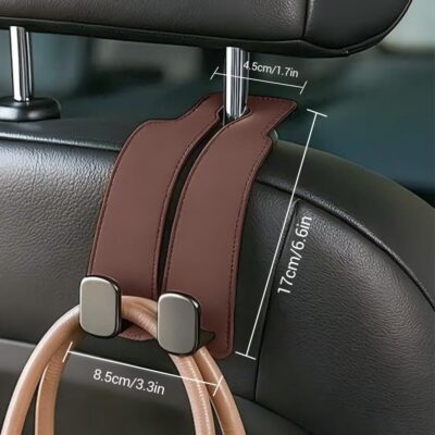 Headrest Hooks for Car, Twinhook Leather Car Headrest Hangers, Car Seat Hooks for Handbag Purse Coat Bags (Black*2) - Image 6