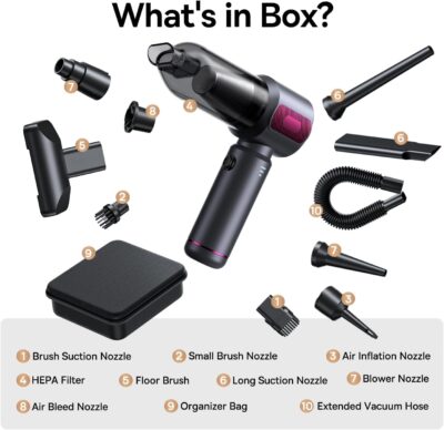 REWONDER Car Vacuum Cleaner High Power, 22000Pa Vacuum Cleaner & 110000RPM Air Duster, Handheld Vacuum with 7800mAh Battery for Valentines Day Gifts, Storage Bag & Multi-Nozzles for Car, Home - Image 9