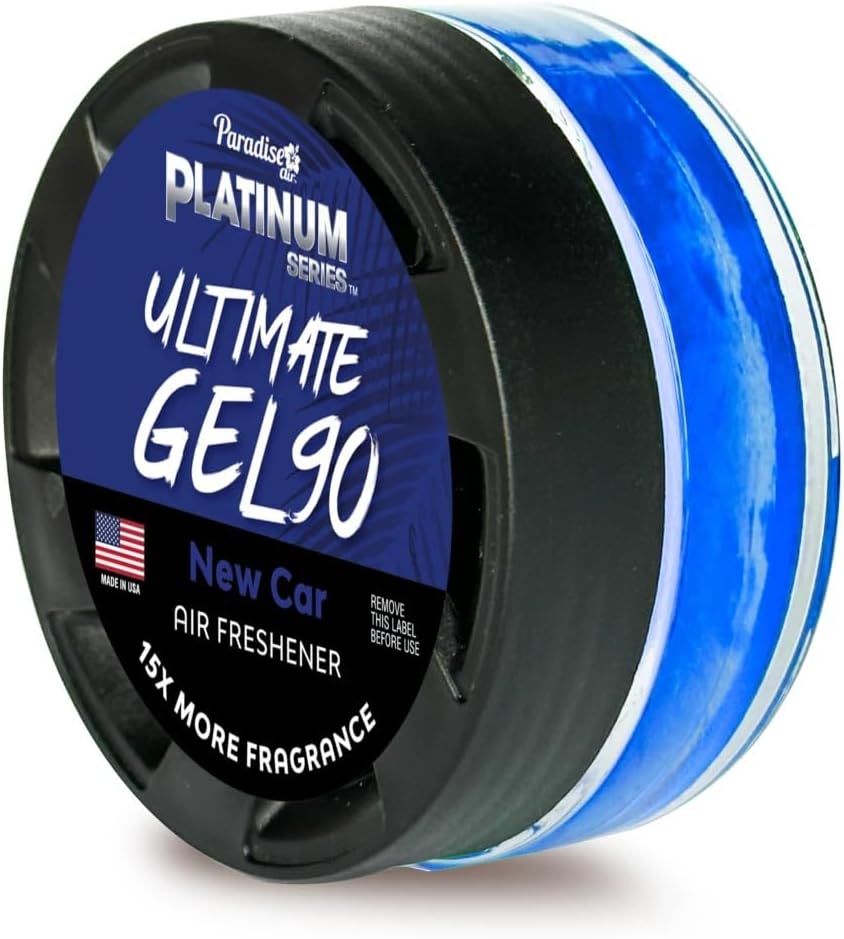 61nsfAhFR-L._AC_SL1024_.jpg Paradise Air, Ultimate Gel 90, Platinum Series, Car Air Freshener (New Car) - Image 1