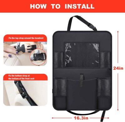 2 Pack Car Backseat Organizer with Touch Screen Tablet Holder,6 Storage Pockets Protectors Kick Mats,Car Back Seat Cover Protector Travel Accessories for Kids - Image 8