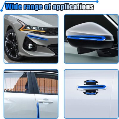 8PCS Reflective Car Door Handle Protector Sticker, Carbon Fiber Auto Door Handle Cup Paint Guard Protective Film, Anti-Scratches Car Door Handle Bowl Sticker, Self-Adhesive & Non-Marking (Blue) - Image 6