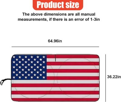 American Flag Car Windshield Sun Shade, Foldable Car Front Window Sunshade for Cars SUV Truck, Auto Interior Sun Protection Cover, Blocks UV Rays & Keeps Your Vehicle Cool (Red, XL) - Image 2