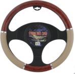 BDK Dark Wood Grain Car Steering Wheel Cover, Standard 15 inch with Beige Faux Leather Grip, Made to Fit Most Auto Truck Van SUV - Image 8
