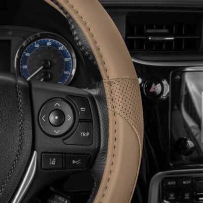 Motor Trend Perforated Microfiber Leather Steering Wheel Cover for Cars Trucks SUVs Vans, Sporty Racing Improved Grip Anti-Fatigue Ergonomic Design, Airbag Compatible - Fits Standard 15" Inch - Beige - Image 6