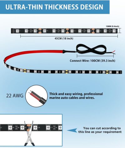 12V Led Light Strip 18" Connectable White LEDs Strip Lights for Car Motorcycle Golf Cart Automotive Trucks Boat Waterproof Led Light Strip, 4Pack - Image 6