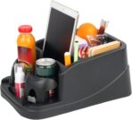 Big Center Console for Cars, Trucks, Minivans, SUVs, with 2 Adjustable Cup Holders for Car, Back Bench and Front Seat or Floor, Universal Center Console Organizer (Black)