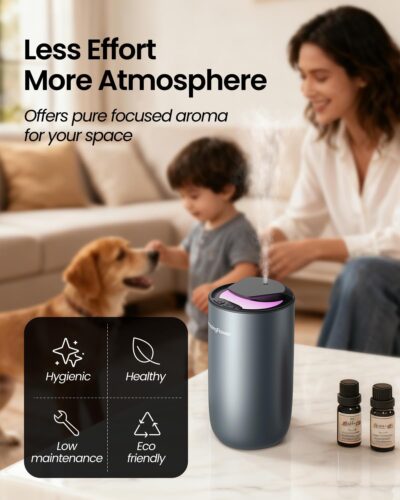 Waterless Diffuser for Essential Oil, Smart Car Air Freshener Diffuser with 3 Mist Grades & 3 LED Light Colors, Auto On/Off, Rechargeable Scent Air Machine - Image 3