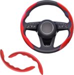 2pcs Universal Fit Carbon Fiber Steering Wheel Cover, Anti-Skid Steering Wheel Cover/Segmented Steering Wheel Protector/Car Interior Accessories (red)