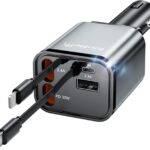 Retractable Car Charger Adapter for iPhone 17,4 in 1 Fast Charging Car Phone Charger,69W USB C Car Truck Accessories,Road Trip Essentials Gift for Men Women for iPhone 17 Pro Max/16/15/14,Galaxy S26