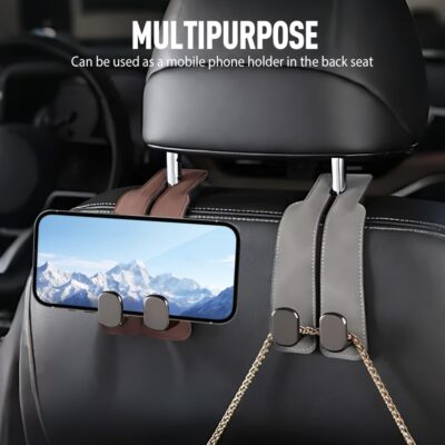 Suede Leather Car Seat Hook, 2026 New Car Seat Back Storage Hook, Car Purse Hook Seat Back Hanger Storage Organizer, With Double Metal Hooks, Car Seat Headrest Hooks for Purses Bag (2pcs - Black) - Image 6